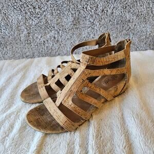 Eürosoft by Söfft Women's Baby Rieley‎ Back Zip Cork Wedge Sandals Size 9M Tan